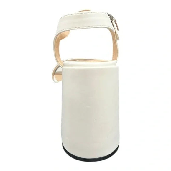 Putu White Platform Heel Sandals Womens Size 8.5 Ankle Strap Block Heel New - Picture 11 of 14